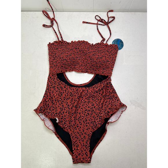 New! Decree one piece animal print with cut out women’s swimsuit size L. Rust - Picture 1 of 5